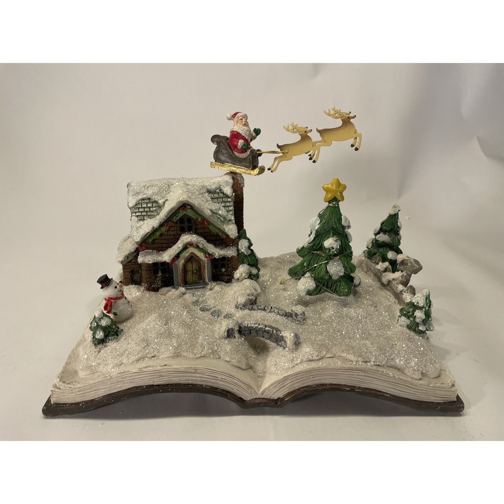 Plow & HearthChristmas House Santa Sleigh Reindeer Decoration Miniture